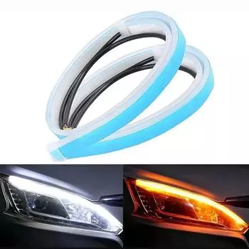 2 шт. 70 см светодиодные дневные ходовые огни для автомобиля DRL, гибкая водонепроницаемая полоса, автомобильные фары, белый указатель поворота, желтый стоп-сигнал
