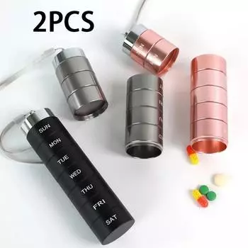 2 шт. 7/14 сетки таблетница портативный водонепроницаемый алюминиевый сплав хранения таблеток бутылка чехол держатель органайзер для лекарств еженедельно