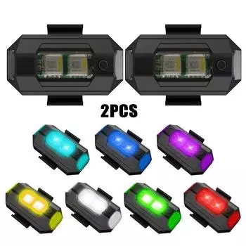 2 шт., 7 цветов, стробоскоп для дрона, USB светодиодный светильник для предотвращения столкновений, велосипедный хвост/модель самолета, ночной полет, мини-сигнал, мигающий предупредительный свет 2pcs