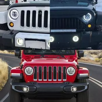 2 шт. 7-дюймовые автомобильные мотоциклетные светодиодные фары с сигналом поворота DRLБлижний свет Дальний свет 7 дюймов круглый 1Pcs чёрный