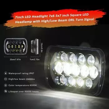 2 шт. 7-дюймовые светодиодные фары 7x6 5x7-дюймовые квадратные светодиодные фары с сигналом поворота дальнего и ближнего света DRL 200 Вт 1 Pack чёрный