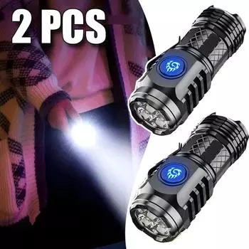 2 шт. 800LM супер яркий 3 светодиода мини светодиодный фонарик 18350 USB перезаряжаемый мощный фонарик портативный ручной фонарь с зажимом 1 PC