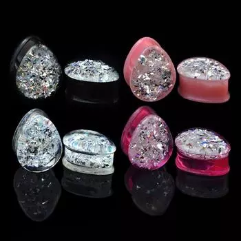 2 шт. 8-50 мм блестящие каплевидные ушные вкладыши туннели калибры растягиватели ушей двойные расклешенные заглушки украшения для тела для женщин мужчин 8mm прозрачный