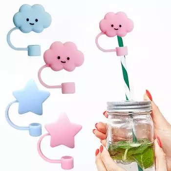 2 шт. 8 мм мультяшный соломенный чехол пищевой силикон многоразовый пыленепроницаемый универсальный стеклянный соломенный наконечник заглушка Топпер A розовый