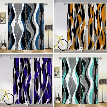 2 шт. абстрактные художественные полосы, черные, красные, синие, зеленые, фиолетовые линии, напечатанные шторы для спальни, офиса, кухни, гостиной 2x50W130H(CM)&rod pocket
