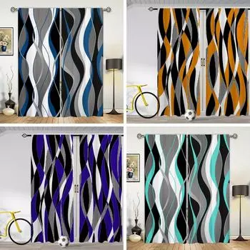 2 шт. абстрактные художественные полосы, черные, красные, синие, зеленые, фиолетовые линии, напечатанные шторы для спальни, офиса, кухни, гостиной 2x50W130H(CM)&rod pocket