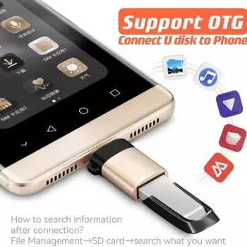 2 шт. адаптера USB-C на USB со шнурком OTG Адаптер USB-C на USB 3.0 «мама»