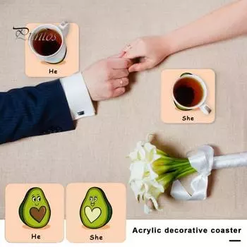 2 шт. акриловая подставка для пары авокадо «Он и она» термостойкая нескользящая защита стола столешница квадратная подставка для чашки для напитков, кофе, чая на день Святого Валентина 2pcs