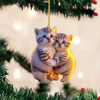 2 шт. акриловые подвесные украшения для пары кошек, зеркало заднего вида, украшение в виде котенка, брелок для рюкзака, подвеска в виде животного, подарок на день рождения 2pcs