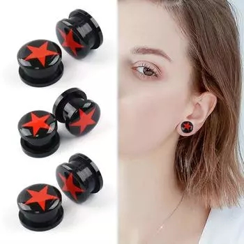 2 шт. акриловые пятиугольные расширения ушей черный принт капельный пирсинг ювелирные изделия серьги в стиле панк модные ювелирные изделия пирсинг 4mm