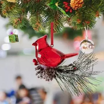 2 шт. акриловые украшения в виде птицы из шишки, украшение для рождественской елки, тонкая текстура с подвесной цепочкой, украшение в виде птицы, рождественское украшение 2pcs белый