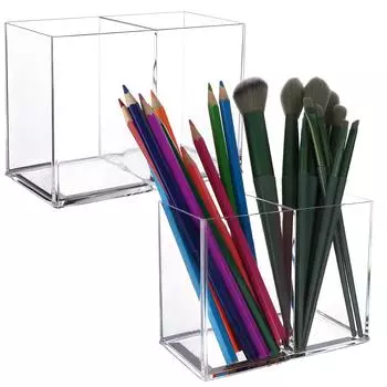 2 шт. акриловый держатель для ручек акриловый горшок для ручек, 2 отделения держатель для ручек квадратный акриловый органайзер для карандашей прозрачный стаканчик для ручек Cl белый