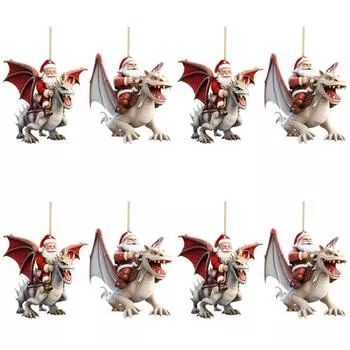 2 шт. Акриловый Санта Летающий Дракон 2D Плоский Динозавр Рождественская елка Декор для автомобиля (# 2)