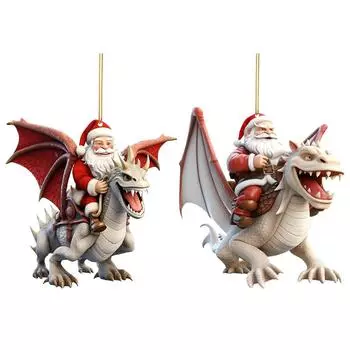 2 шт. Акриловый Санта Летающий Дракон 2D Плоский Динозавр Рождественская елка Декор для автомобиля (# 2)