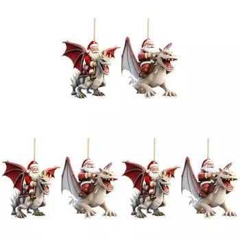 2 шт. Акриловый Санта Летающий Дракон 2D Плоский Динозавр Рождественская елка Декор для автомобиля (# 2)
