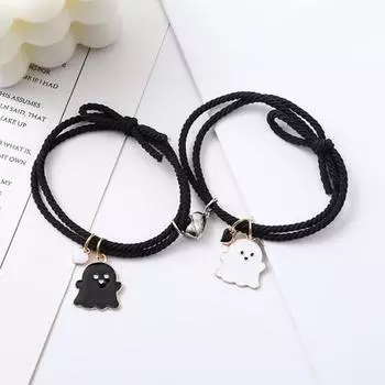 2 шт. эластичная веревка с магнитом в виде сердца на присоске, браслет на Хэллоуин с призраком, браслет для пары, мужской и женский ювелирный подарок