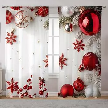 2 шт. элегантные классические шторы с рисунком рождественской елки и снежинки на кармашках, полупрозрачные для гостиной и спальни, домашний декор (W50cmxH130cm)x2&Rod Pocket
