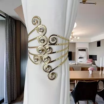 2 шт. элегантные подхваты для штор из сплава со стразами, простая установка, для спальни, ванной комнаты, гостиной, офиса, классический роскошный домашний декор 2pcs золотистый