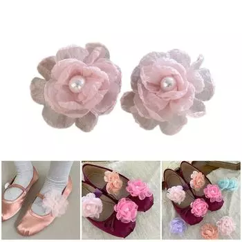 2 шт. элегантные сетчатые зажимы для обуви с жемчугом и цветком, стильные цветочные пряжки для обуви, модный аксессуар для женской обуви розовый