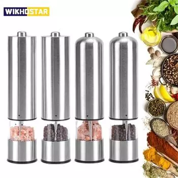 2 шт. электрическая мельница для соли и перца с одной кнопкой, простая в использовании, нержавеющая сталь, мельница для специй с легкой автоматической мельницей для перца 1 pcs