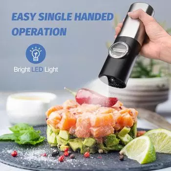 2 шт., электрическая мельница для соли и перца, автоматическая многоразовая мельница для специй из нержавеющей стали, работающая от батареи, кухонные гаджеты