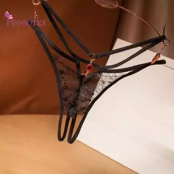 2 шт., эротические стринги для женщин, кружевное нижнее белье с открытой промежностью и открытой промежностью