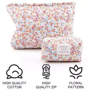 2 шт. эстетическая сумка на молнии милая стеганая косметичка мягкая с подкладкой для женщин и девочек красный