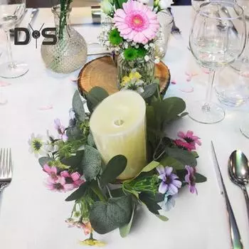 2 шт., эвкалиптовый венок, кольцо для свечей, весенняя искусственная зелень, гирлянда, столб, гирлянда для свечей, главная Свадебная вечеринка, стол, центральная часть, украшение для фермерского дома A