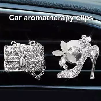 2 шт., автомобильная ароматерапия, зажим для вентиляционного отверстия, роскошная сумка со стразами на высоком каблуке, автомобильный освежитель воздуха, украшение на выходе для воздуха, зажим, аксессуары для салона автомобиля серебряный