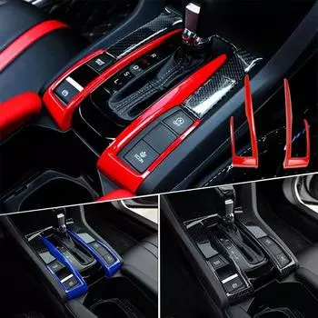 2 шт. Автомобильная центральная панель управления, автоматическая крышка переключения передач, отделка для Honda Civic 10th 2016 2017 2018, автомобильные аксессуары из углеродного волокна