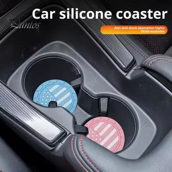 2 шт. Автомобильная подставка под стакан, нескользящая силиконовая подставка под стакан, дизайн с американским флагом, универсальная автомобильная подставка для защиты салона автомобиля красный