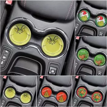 2 шт. автомобильные подставки для чашек, рождественский автомобильный подстаканник, вставка-подставка, универсальные аксессуары для салона автомобиля, коврики для чашек One Size зелёный