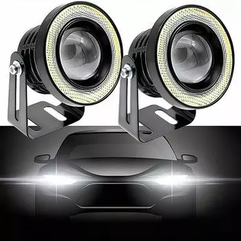 2 шт. автомобильные светодиодные фары COB 12 В, противотуманные фары «ангельские глазки», водонепроницаемые фары DRL, дневные ходовые огни, дневной сигнал поворота, багажник 64mm белый