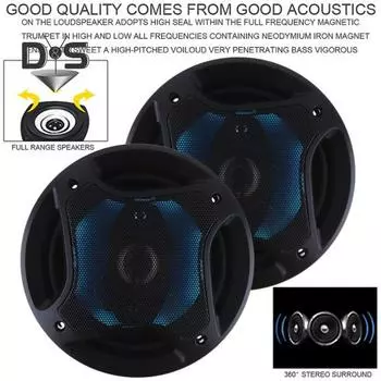 2 шт. автомобильный аудиодинамик полночастотный стереоэффект без потерь 6,5-дюймовый автомобильный коаксиальный звуковой сигнал для фургона чёрный