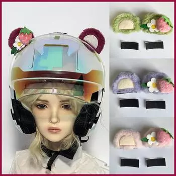 2 шт., автомобильный мягкий плюшевый мотоциклетный шлем, украшение, уши маленького медведя для электрического велосипеда, мотокросса, полнолицевая наклейка на шлем для бездорожья without Strawberry розовый