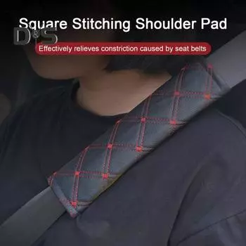 2 шт., автомобильный ремень безопасности из искусственной кожи, наплечная накладка, крепежная лента, квадратная вышивка, дизайн, защитная крышка для подушки 2pcs красный/чёрный