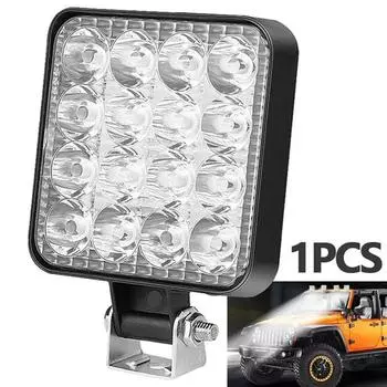 2 шт. Автомобильный светодиодный мини-квадрат 16 ламп 48 Вт 12 В Внедорожник Внедорожник Вилочный погрузчик Фара Светодиодный рабочий свет 1pcs белый
