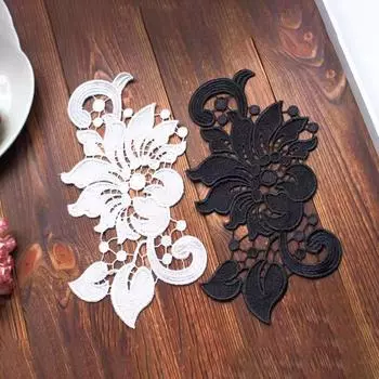 2 шт. Аксессуары для одежды кружево черно-белое водорастворимое вышитое полиэстеровое шелковое цветочное патч белый