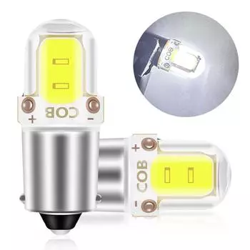 2 шт. BA9S светодиодная лампа T4W H6W LED-CANBUS COB 2 светодиода для салона автомобиля, подсветка номерного знака, габаритная лампа для чтения, автоматическая лампа белого цвета 6000 К 12 В