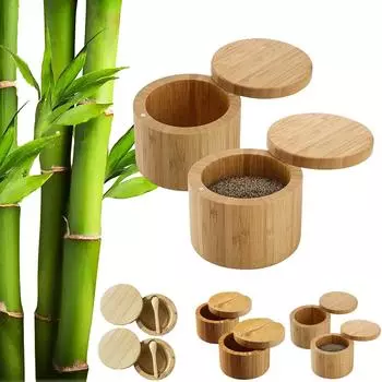 2 шт. бамбуковые банки и держатели для перца, контейнеры для хранения приправ с поворотной крышкой и магнитным замком - емкость 6 унций с деревянной ложкой One Size