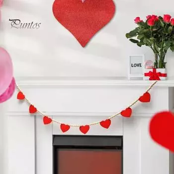 2 шт., баннер на День святого Валентина, изысканные романтические деревянные бусины, подвесное сердечко, баннер для украшения дома красный