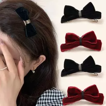 2 шт., бархатная заколка для волос с бантом сбоку красный