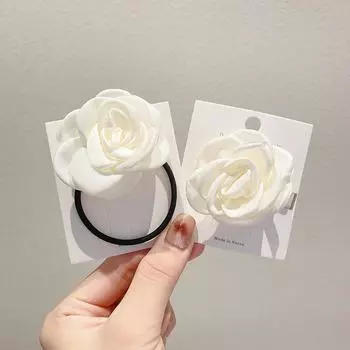 2 шт. белые камелии резинки для волос для женщин; милая и очаровательная повязка для волос; универсальный головной аксессуар; резинка для волос с заколкой