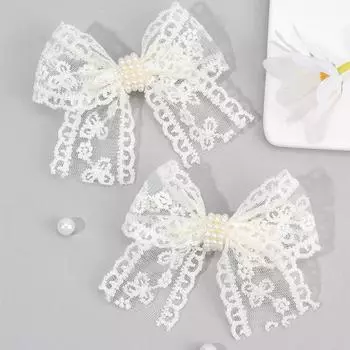 2 шт. Белые кружевные заколки для волос для девочек, расшитые цветами и жемчугом, милые цветочные детские заколки, детские аксессуары для головных уборов