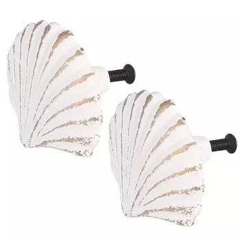 2 шт., белые ручки шкафа в виде морской ракушки, ручки для дверей и ящиков в морском стиле, пляжная кухонная мебель, ручки для комода и шкафа 2pcs