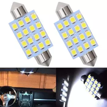 2 шт. белых светодиодов 36 мм 41 мм 16SMD 12 В для освещения купола, чтения, подсветки номерного знака автомобиля, лампы багажника, клиновидные лампы, светодиодные лампы на крышу автомобиля 2PCS 41mm белый