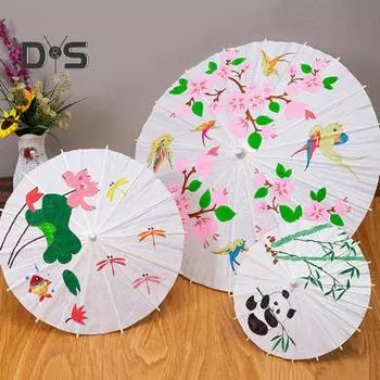 2 шт. Белый бумажный зонтик в китайском стиле своими руками поделки декоративные масляные бумажные картины зонтик с деревянной ручкой восточный зонтик сувениры для вечеринки 20 cm 2pcs