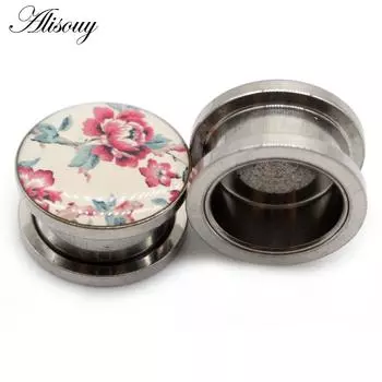 2 шт. беруши из нержавеющей стали и заглушки для туннелей, винт с цветком пиона, носилки для ушей, пирсинг, серьги, манометры, украшения для тела 4mm