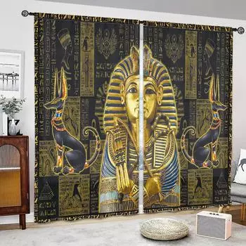 2 шт. Бесплатная доставка Древнеегипетский портрет искусства полузатеняющие оконные шторы для гостиной спальни домашний декор шторы 150W166Hcm(59x65in)&Rod Pocket жёлтый