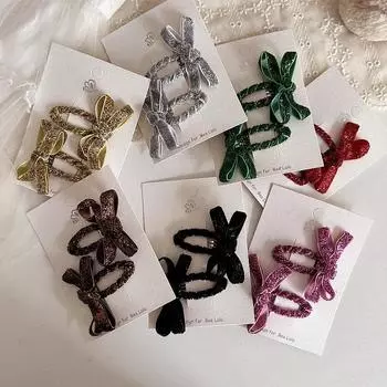 2 шт. блестящая заколка для волос для девочки, рождественская мода, бант, боковая заколка, блестящая однотонная заколка для волос, детские аксессуары для волос